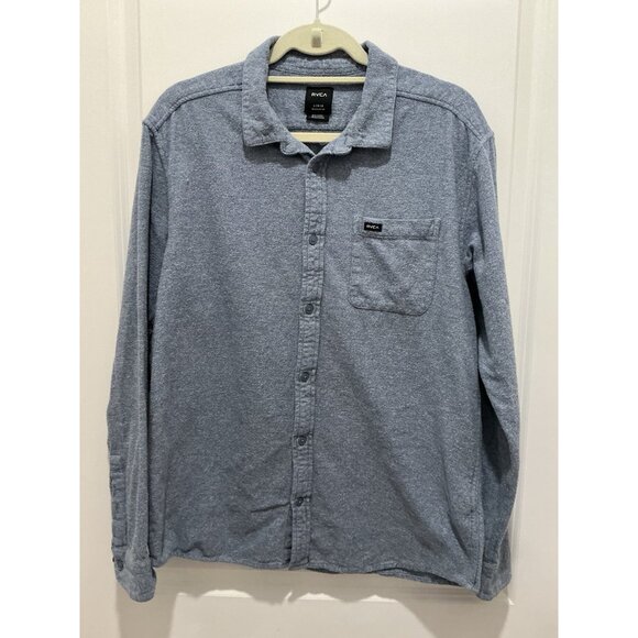 RCVA Woven Button Down Large Mens Slim Fit Long Sleeve Blue Melange Yarn - Picture 1 of 7